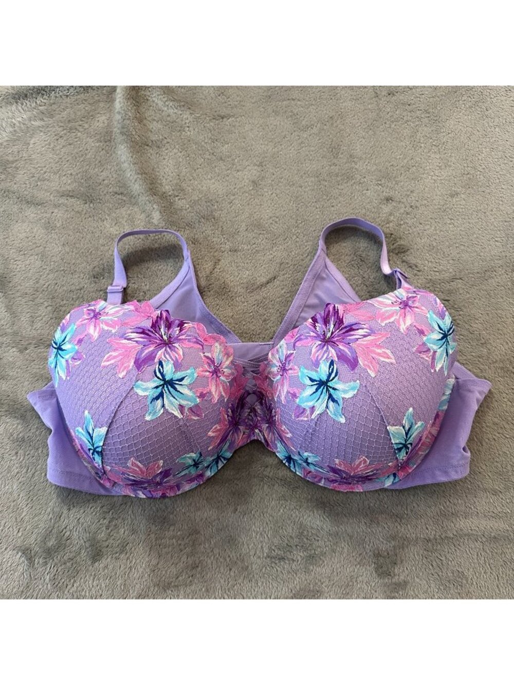 Torrid XO Plunge Push Up Bra Women's 46D Purple Underwire Floral